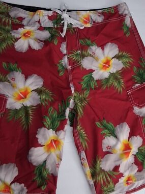 Men's Red Floral Swim Trunks
